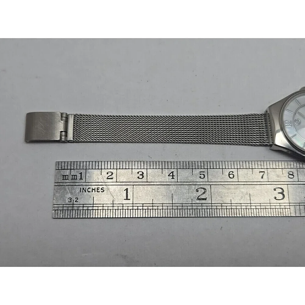 George Womens Petite Mesh Band Dress Watch Silver Tone White Dial New Batt Works
